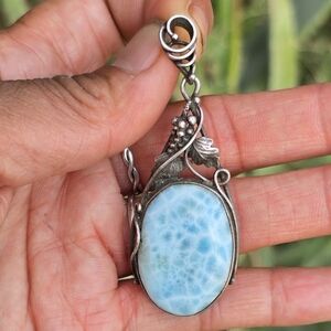 Artisan handcrafted 925 sterling silver high-grade larimar grapes Art Noveau ins